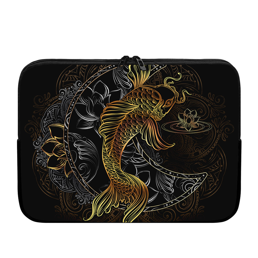 Golden Spiritual Koi Fish Print Laptop Sleeve