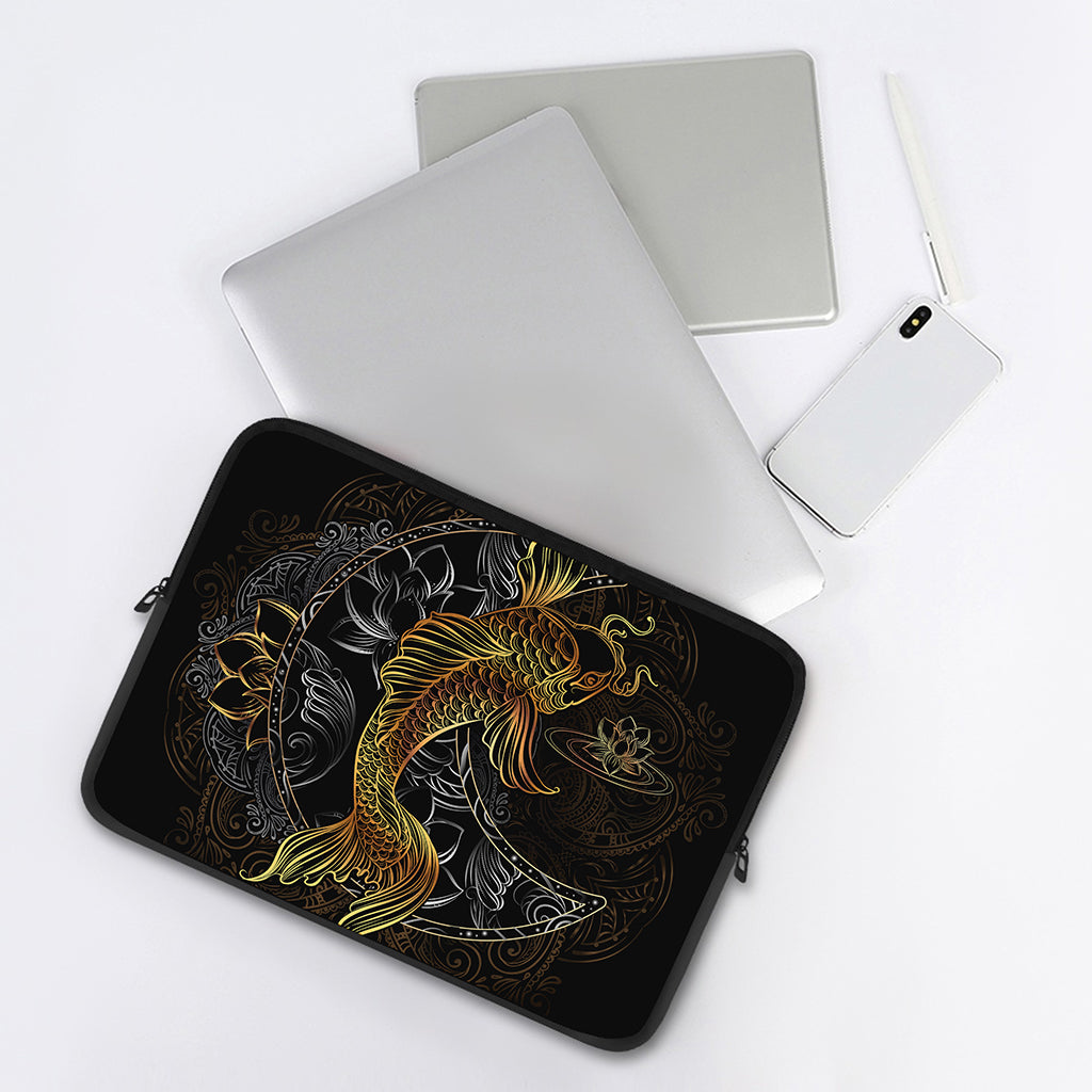 Golden Spiritual Koi Fish Print Laptop Sleeve