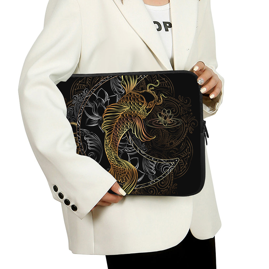 Golden Spiritual Koi Fish Print Laptop Sleeve