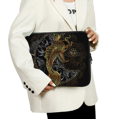 Golden Spiritual Koi Fish Print Laptop Sleeve
