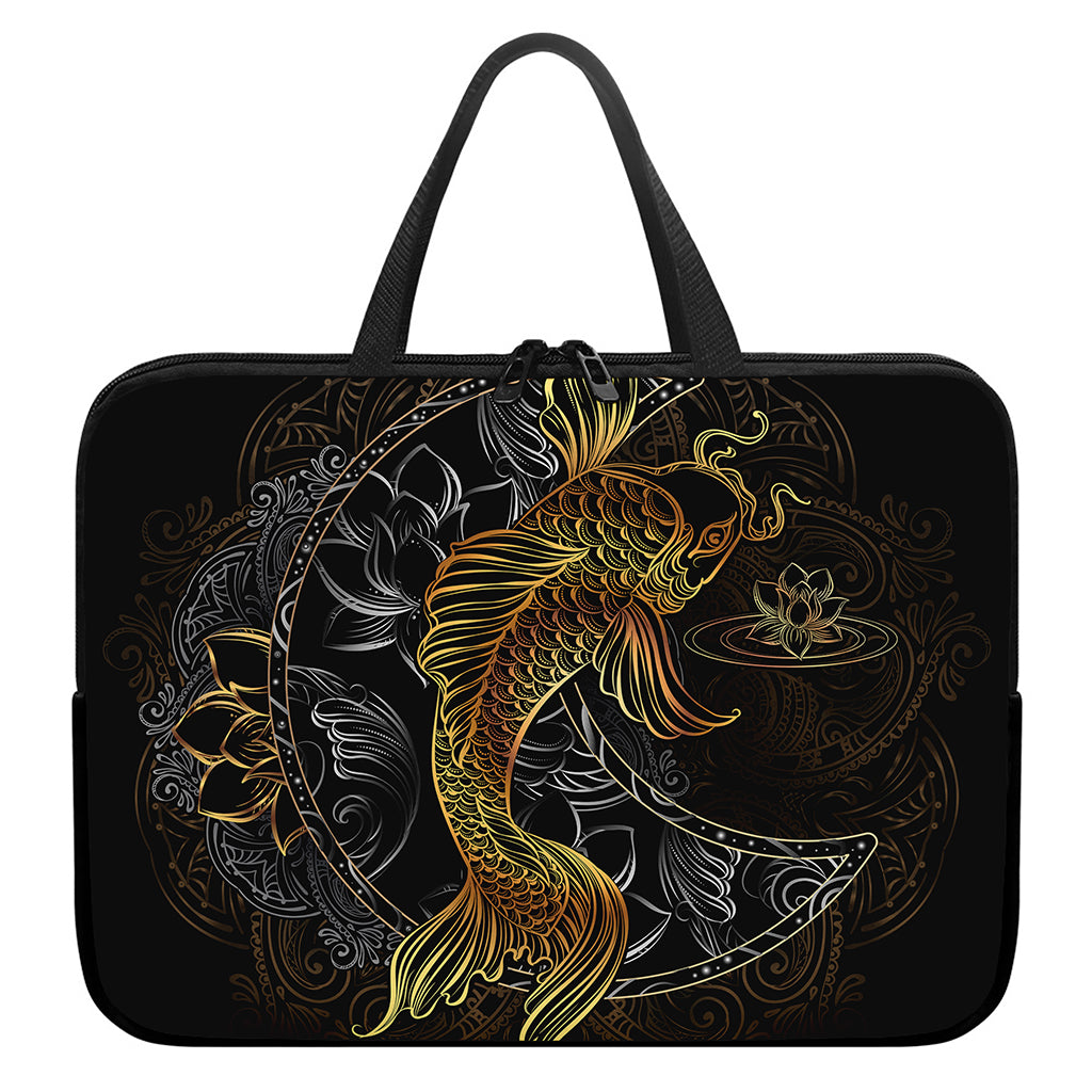 Golden Spiritual Koi Fish Print Laptop Sleeve With Handle