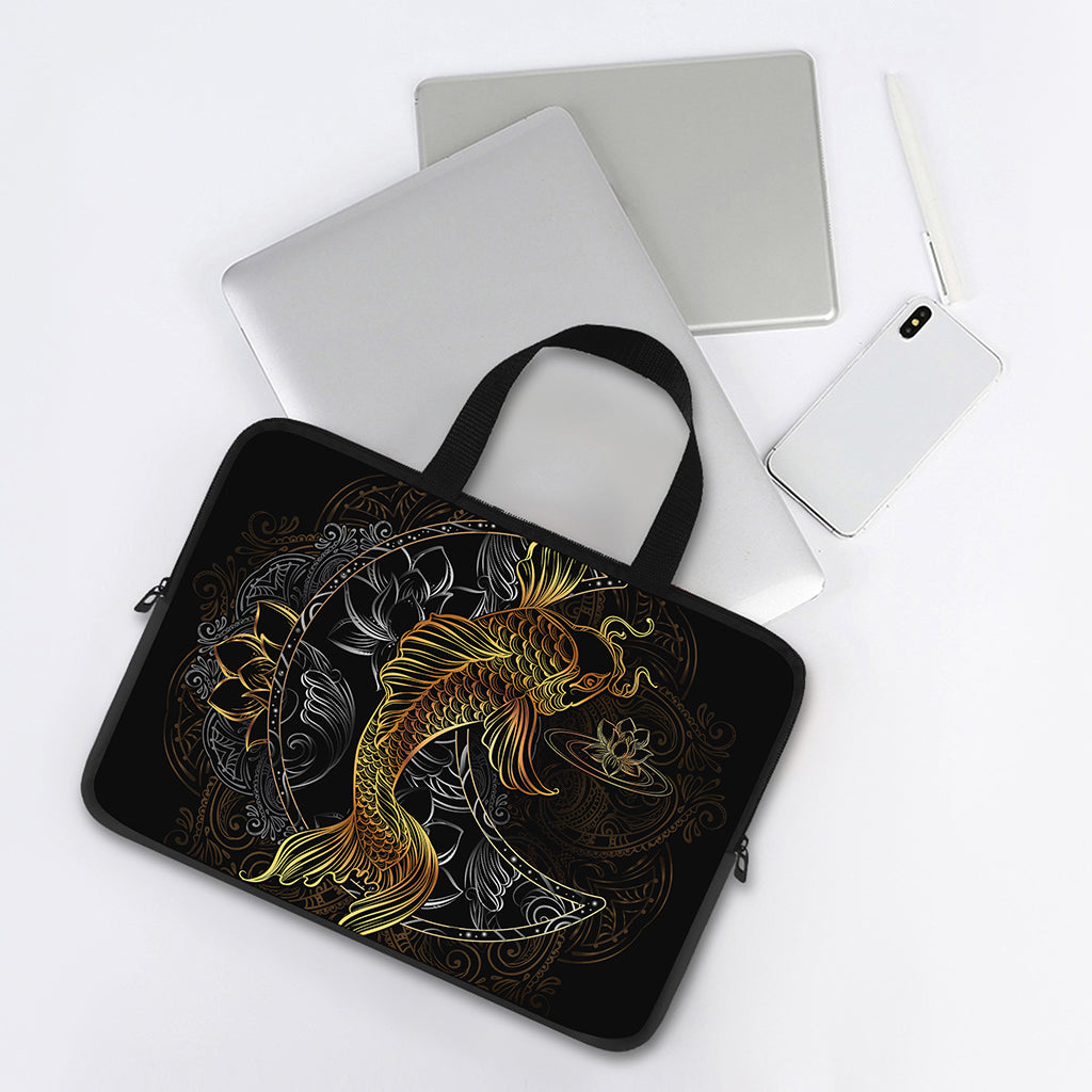 Golden Spiritual Koi Fish Print Laptop Sleeve With Handle