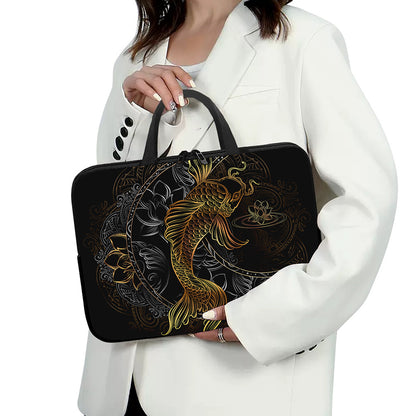 Golden Spiritual Koi Fish Print Laptop Sleeve With Handle