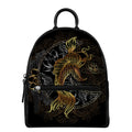 Golden Spiritual Koi Fish Print Leather Backpack