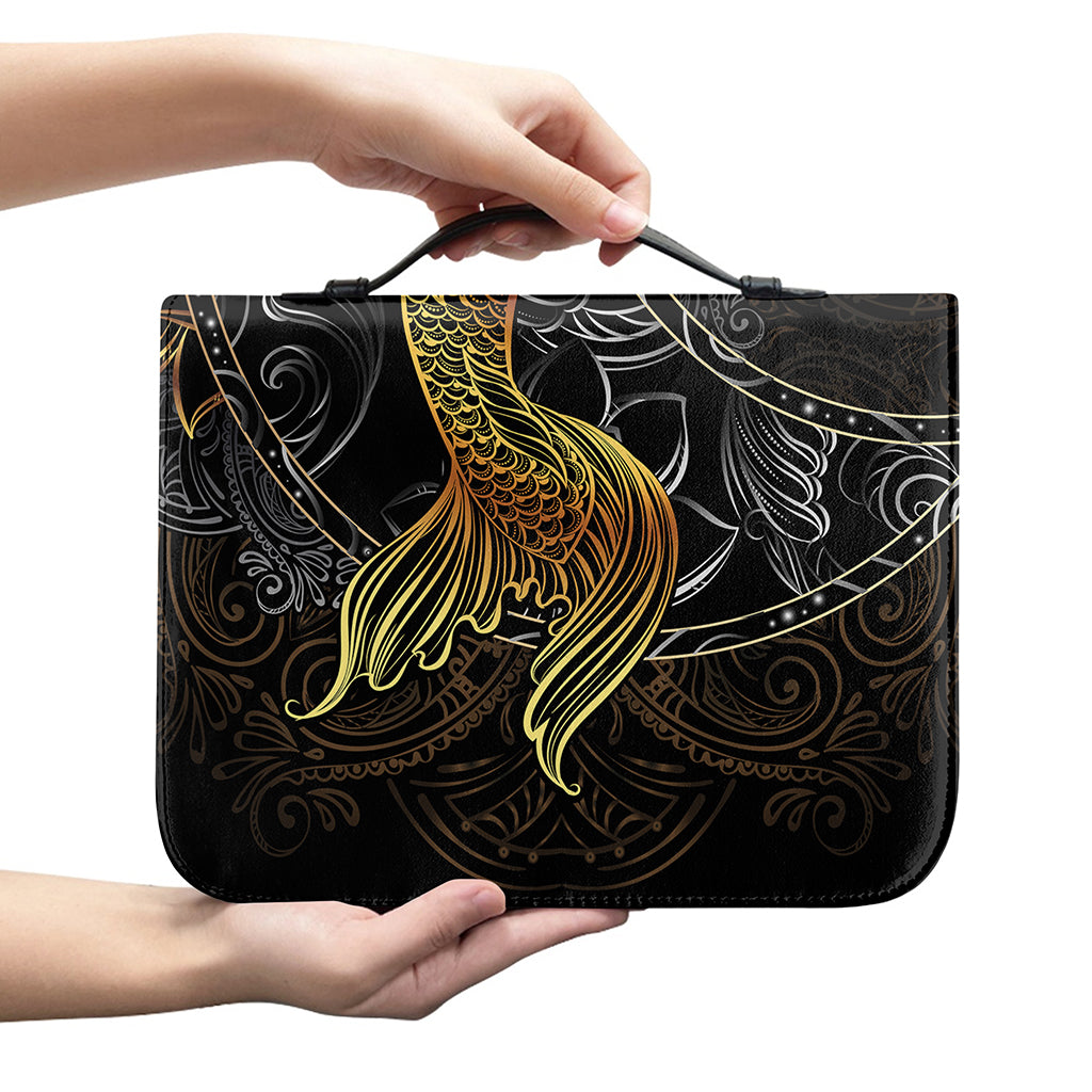 Golden Spiritual Koi Fish Print Leather Bible Cover