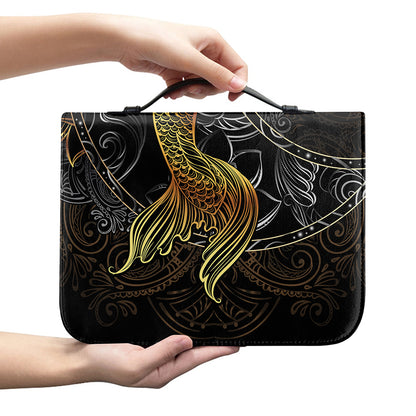 Golden Spiritual Koi Fish Print Leather Bible Cover
