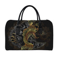 Golden Spiritual Koi Fish Print Leather Duffel Bag