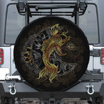 Golden Spiritual Koi Fish Print Leather Spare Tire Cover