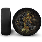 Golden Spiritual Koi Fish Print Leather Spare Tire Cover