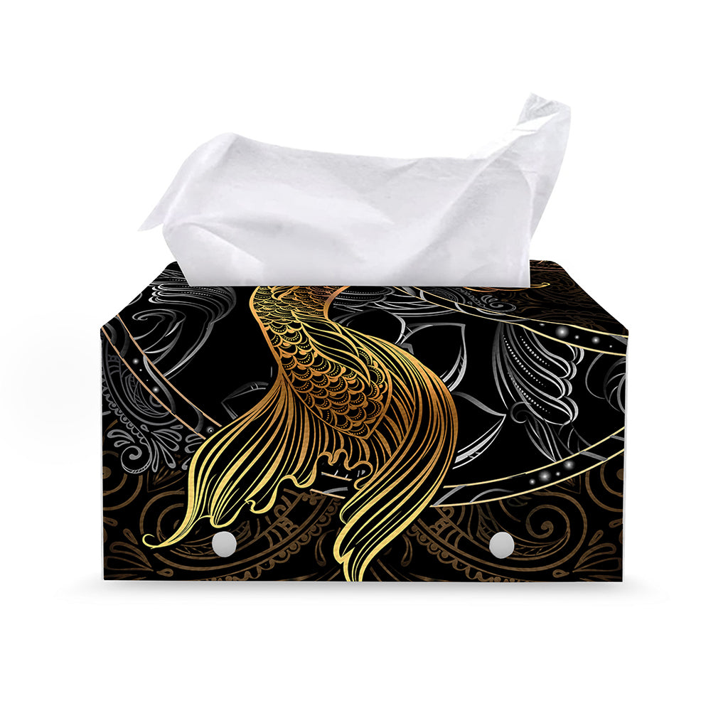 Golden Spiritual Koi Fish Print Leather Tissue Box Cover