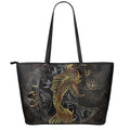 Golden Spiritual Koi Fish Print Leather Tote Bag With Zipper