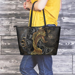 Golden Spiritual Koi Fish Print Leather Tote Bag