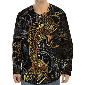 Golden Spiritual Koi Fish Print Long Sleeve Baseball Jersey