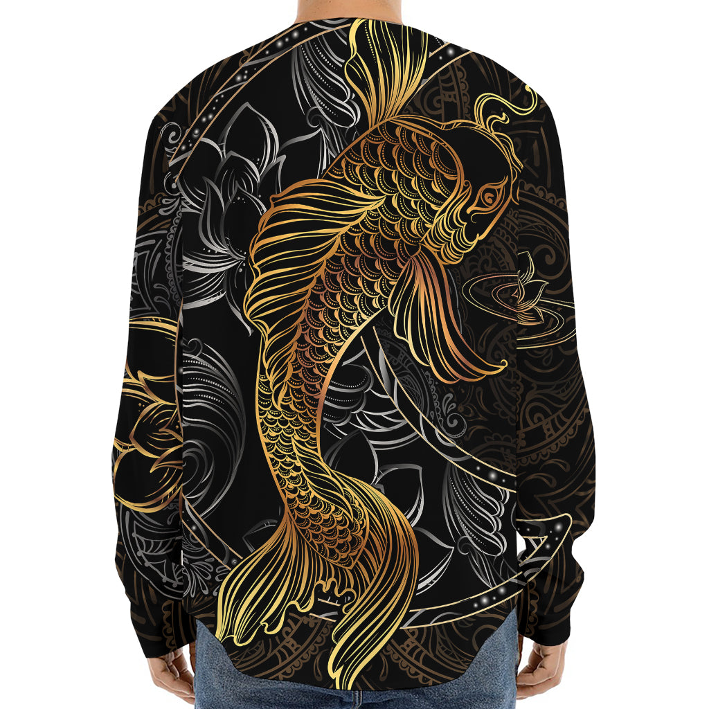 Golden Spiritual Koi Fish Print Long Sleeve Baseball Jersey