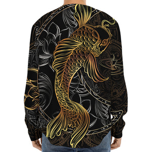 Golden Spiritual Koi Fish Print Long Sleeve Baseball Jersey