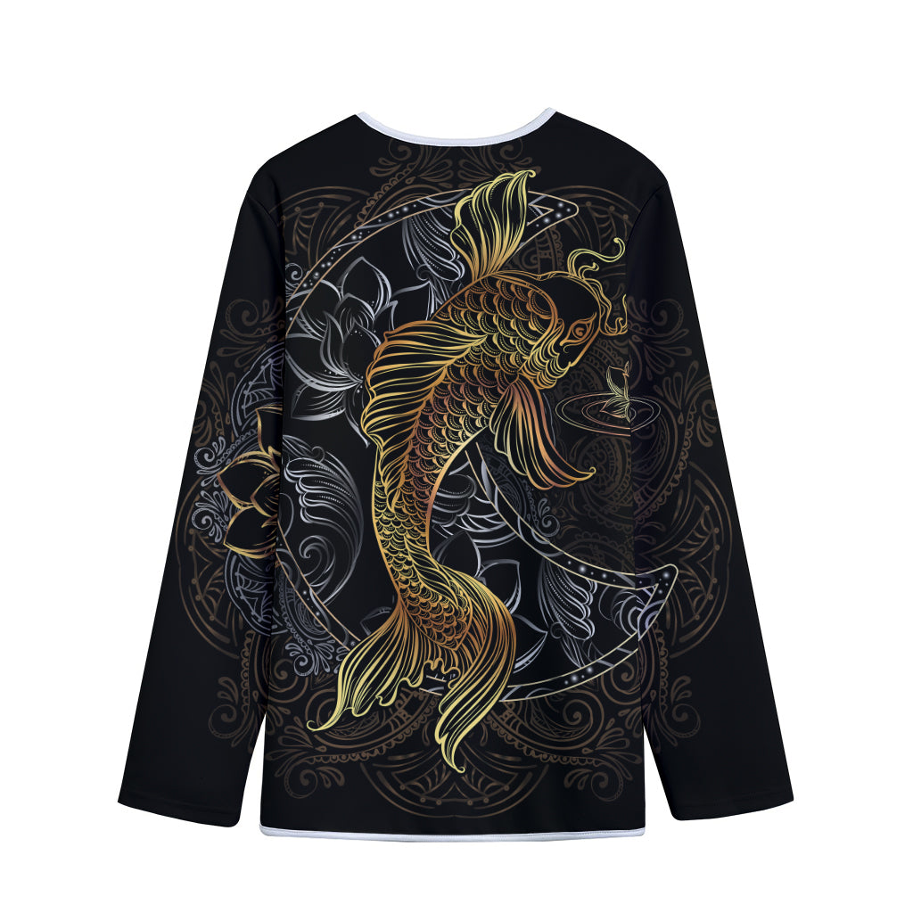 Golden Spiritual Koi Fish Print Long Sleeve Short Coat