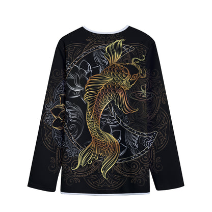 Golden Spiritual Koi Fish Print Long Sleeve Short Coat