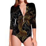 Golden Spiritual Koi Fish Print Long Sleeve Swimsuit