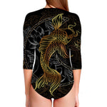 Golden Spiritual Koi Fish Print Long Sleeve Swimsuit