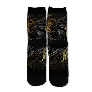 Golden Spiritual Koi Fish Print Long Socks