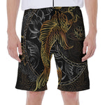 Golden Spiritual Koi Fish Print Men's Beach Shorts