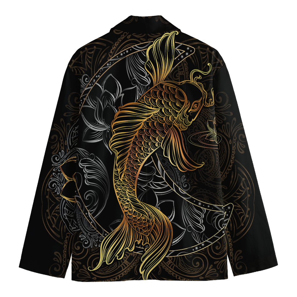 Golden Spiritual Koi Fish Print Men's Blazer