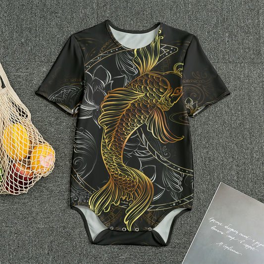Golden Spiritual Koi Fish Print Men's Bodysuit