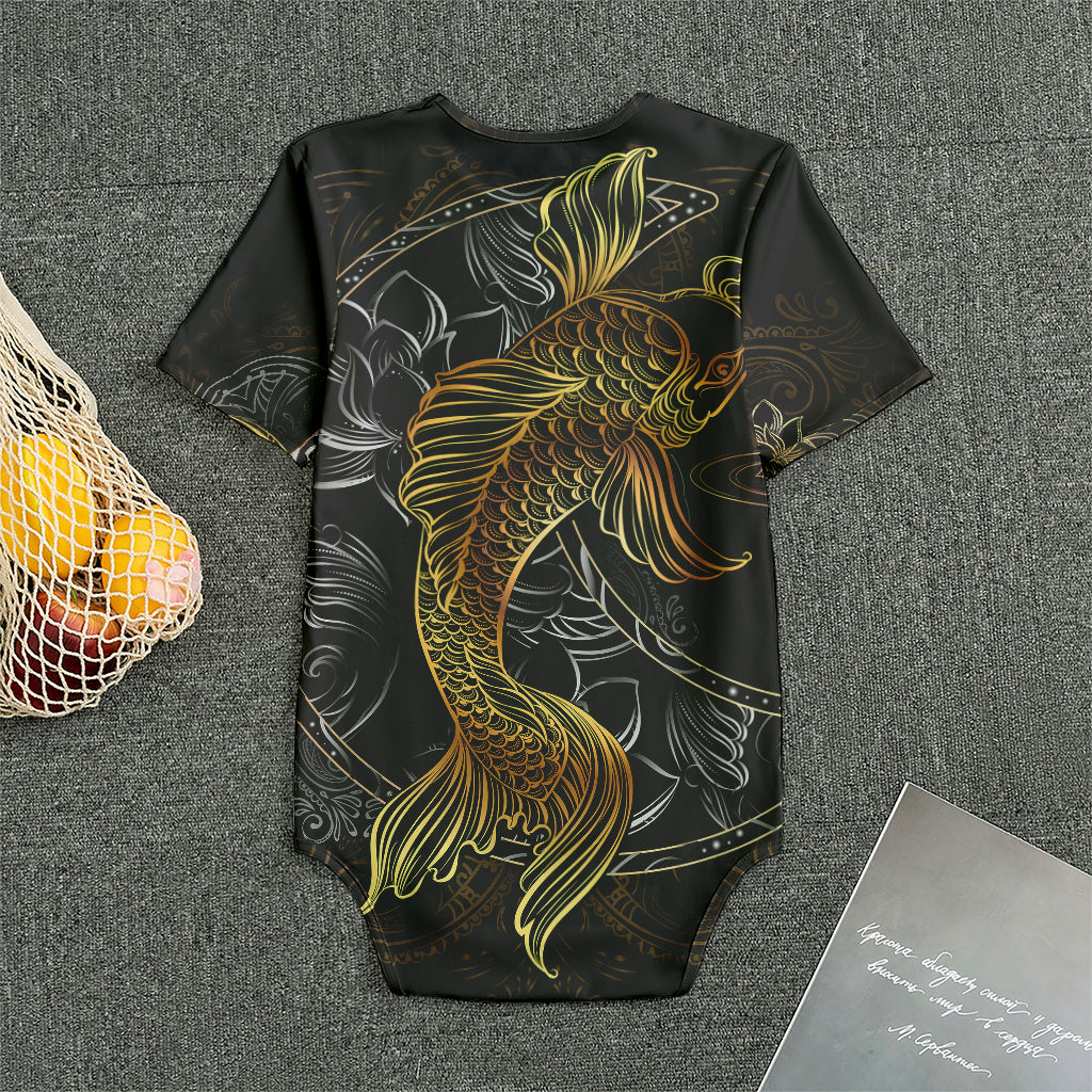Golden Spiritual Koi Fish Print Men's Bodysuit