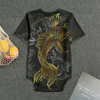 Golden Spiritual Koi Fish Print Men's Bodysuit