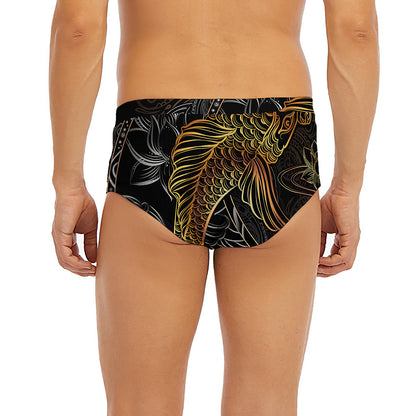 Golden Spiritual Koi Fish Print Men's Briefs