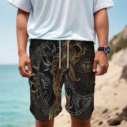 Golden Spiritual Koi Fish Print Men's Cargo Shorts