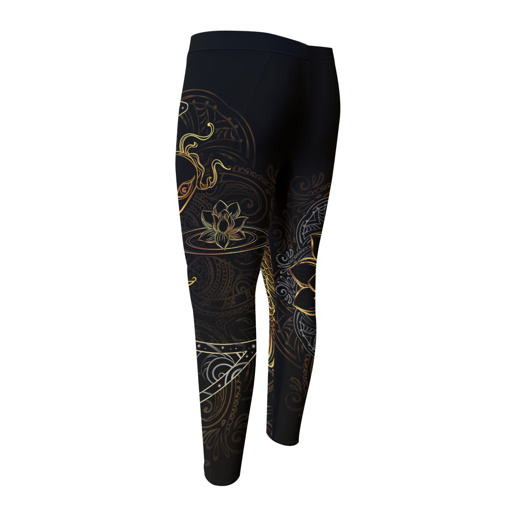 Golden Spiritual Koi Fish Print Men's Compression Pants