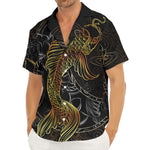 Golden Spiritual Koi Fish Print Men's Deep V-Neck Shirt