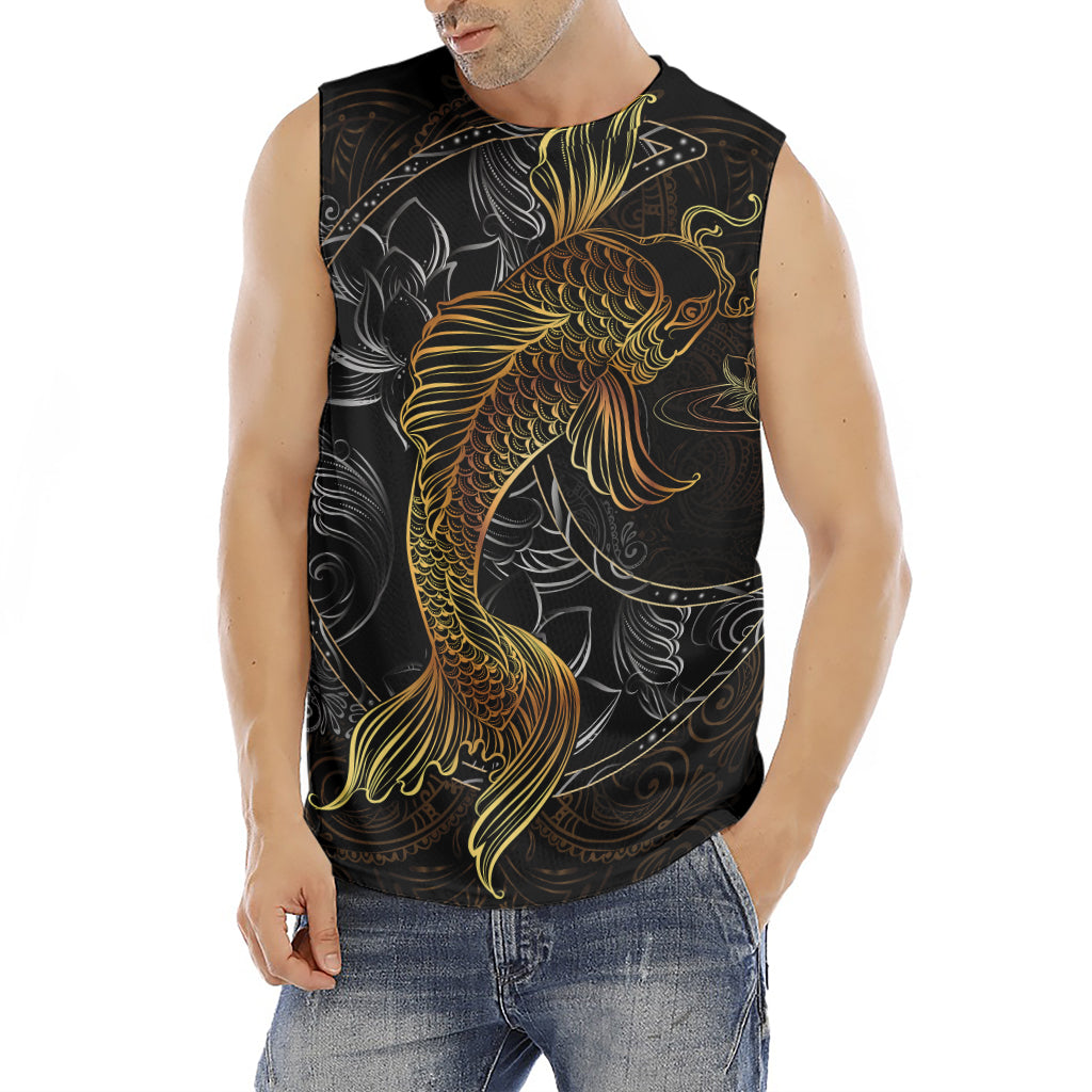 Golden Spiritual Koi Fish Print Men's Fitness Tank Top