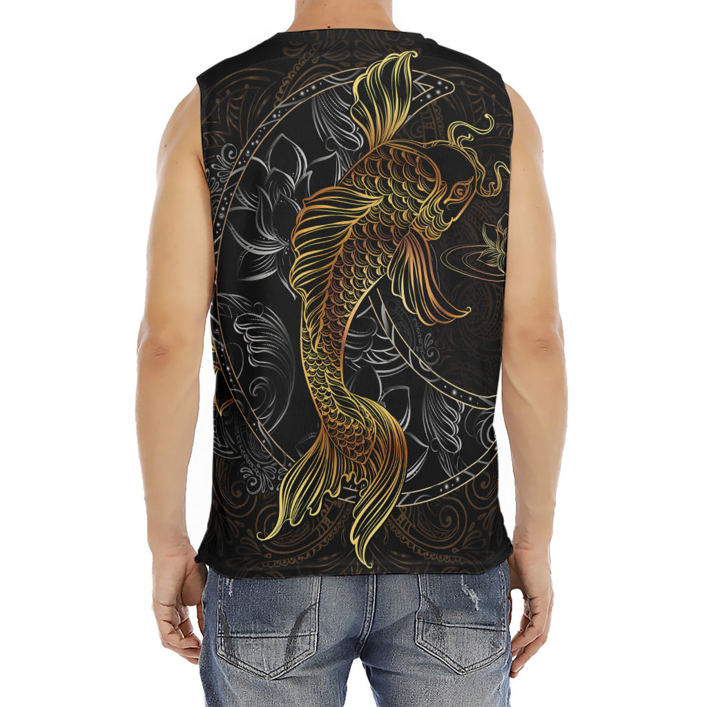 Golden Spiritual Koi Fish Print Men's Fitness Tank Top