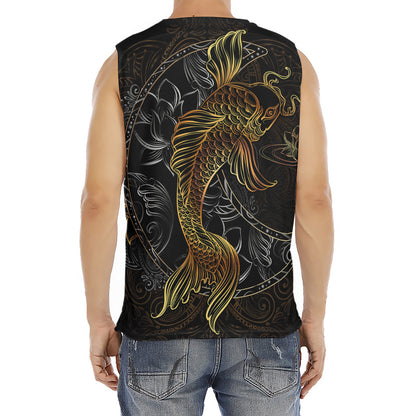 Golden Spiritual Koi Fish Print Men's Fitness Tank Top