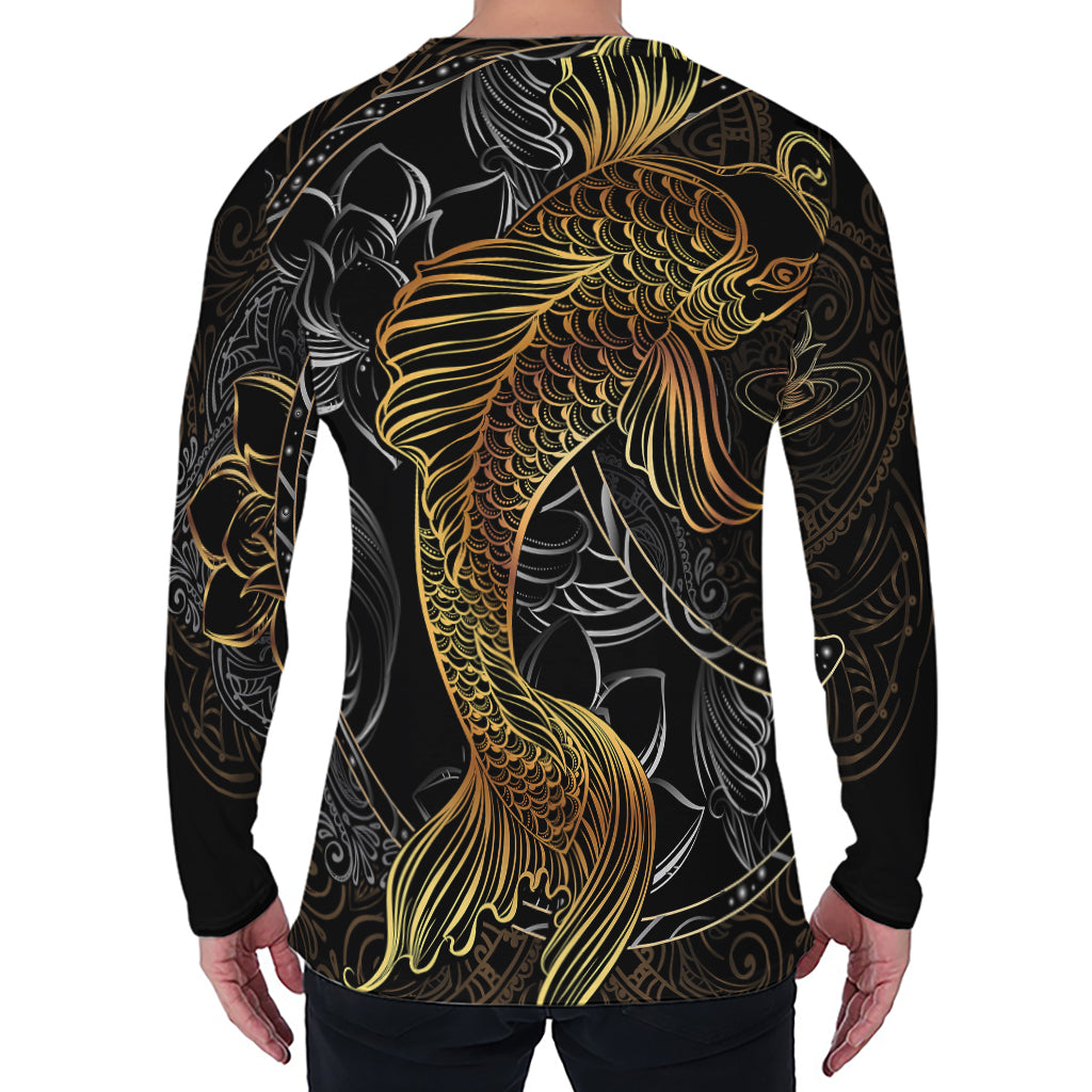 Golden Spiritual Koi Fish Print Men's Long Sleeve T-Shirt