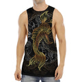 Golden Spiritual Koi Fish Print Men's Muscle Tank Top