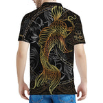 Golden Spiritual Koi Fish Print Men's Polo Shirt