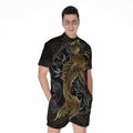 Golden Spiritual Koi Fish Print Men's Romper