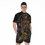 Golden Spiritual Koi Fish Print Men's Rompers