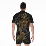 Golden Spiritual Koi Fish Print Men's Rompers
