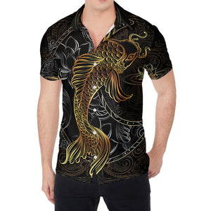 Golden Spiritual Koi Fish Print Men's Shirt