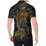 Golden Spiritual Koi Fish Print Men's Shirt