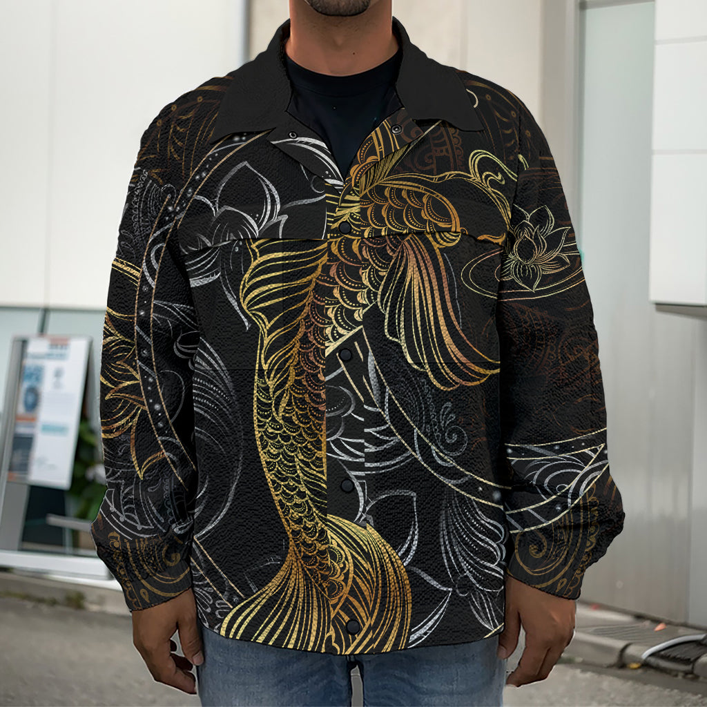 Golden Spiritual Koi Fish Print Men's Shirt Jacket