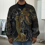 Golden Spiritual Koi Fish Print Men's Shirt Jacket