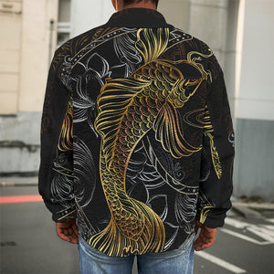 Golden Spiritual Koi Fish Print Men's Shirt Jacket