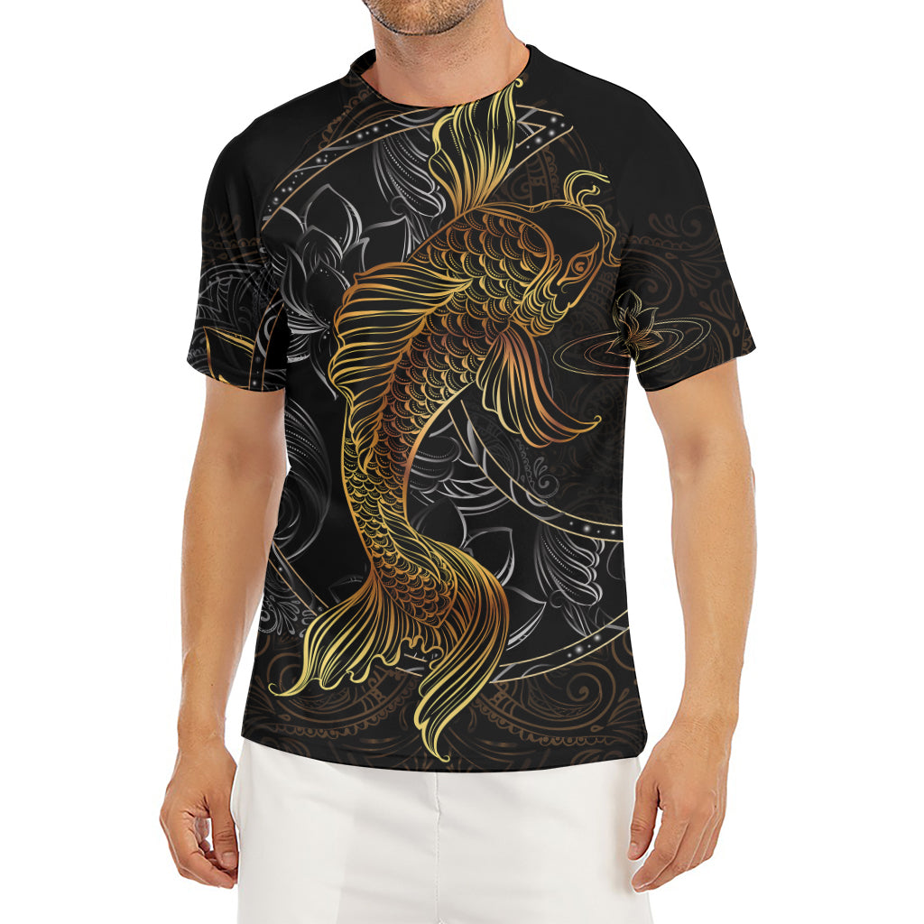 Golden Spiritual Koi Fish Print Men's Short Sleeve Rash Guard