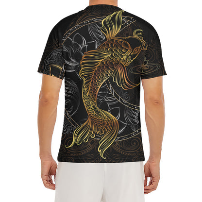 Golden Spiritual Koi Fish Print Men's Short Sleeve Rash Guard