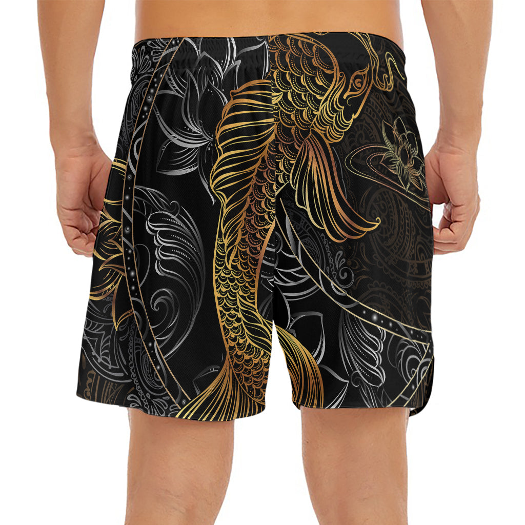 Golden Spiritual Koi Fish Print Men's Split Running Shorts